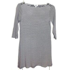 GAP Women's M 3/4 Sleeve Navy Striped Short Sheath Dress Button Trim